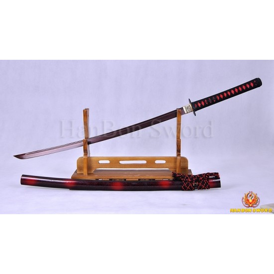 Black&Red Damascus Oil Quenched Full Tang Blade Iron